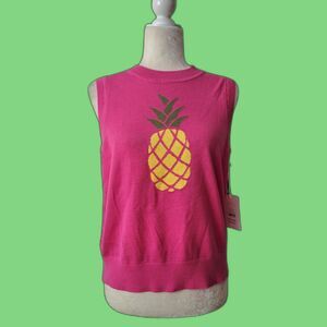 Free Assembly Women Pink Knit Sweater Vest Top Novelty Cotton Travel Tropical S